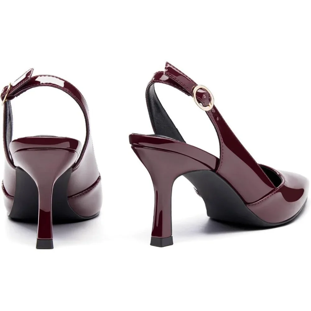 Women's Burgundy Kitten Heels Closed Pointed Toe Wedding Party Dress Pumps